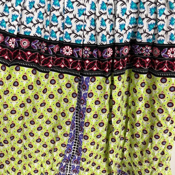 Eci S Blue Green Square Neck Balloon Sleeve Mixed Pattern Bohemian Boho Twee - Picture 5 of 10